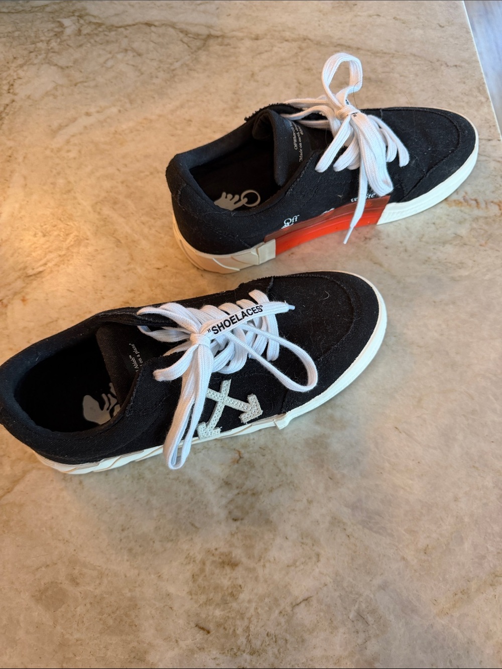Off-White Black White Sneakers with Orange Accent
